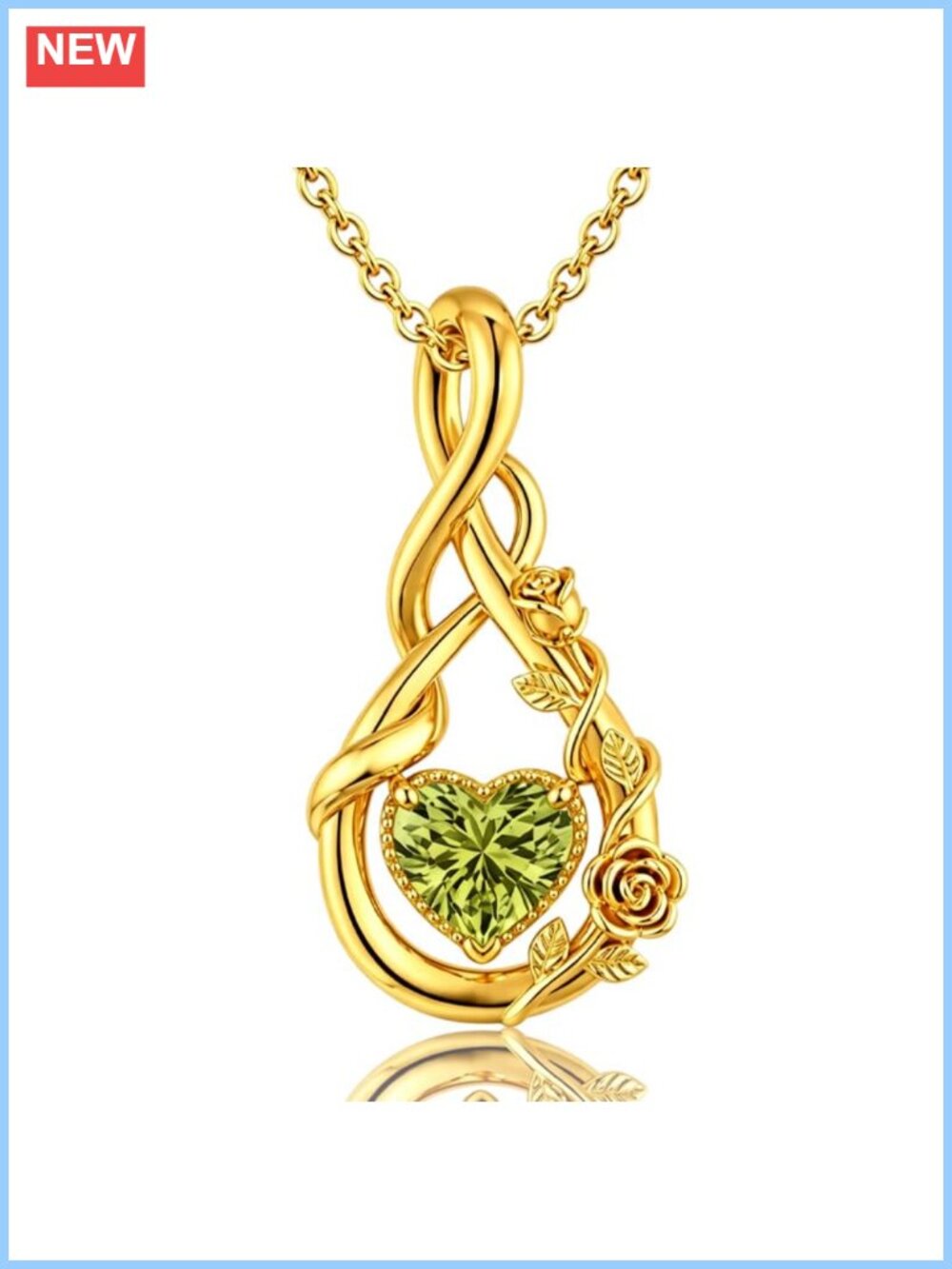 14K Gold Plated Infinity Rose Heart Pendant Necklace Cubic Zirconia